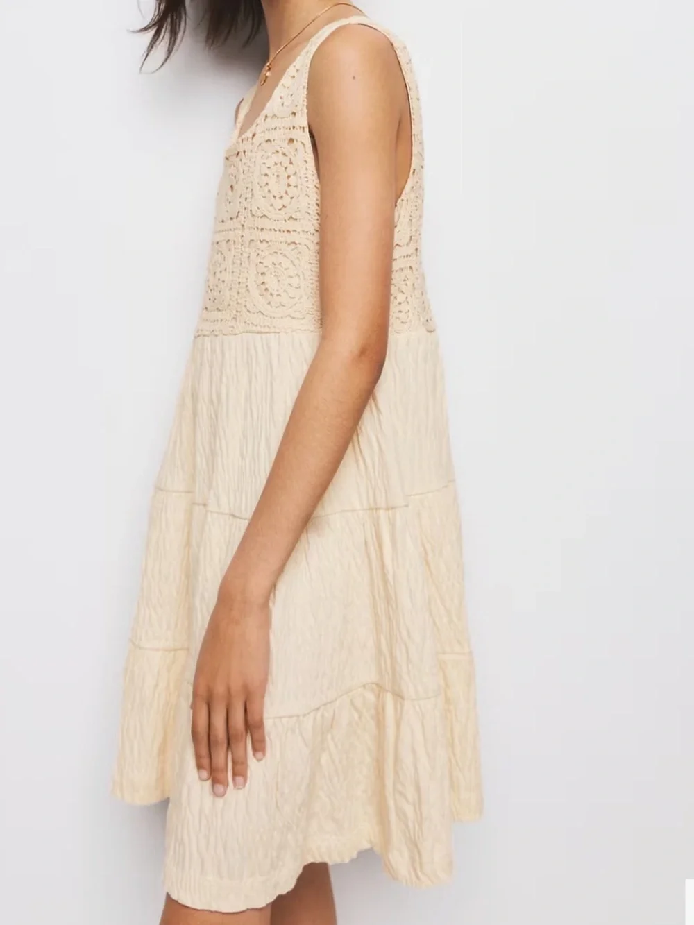 Mango girl Cream Crochet Scoop-Neck Kids Dress EMBROIDERED TEXTURED DRESS 6361
